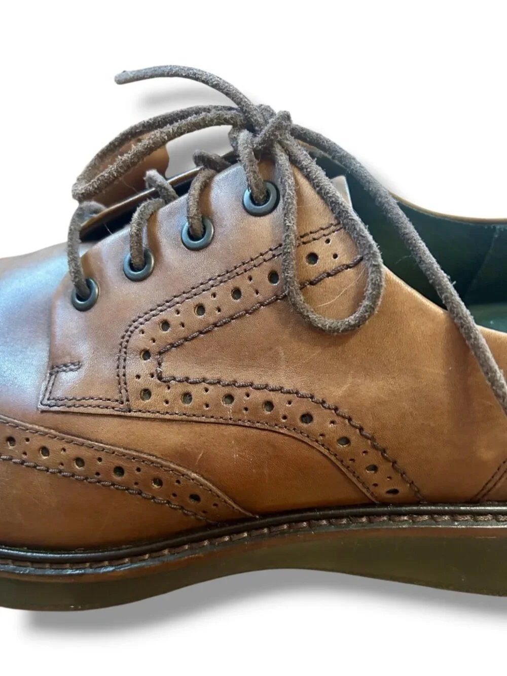 Ecco Mens Brown Leather Wingtip Brogue Tie Shoes Rubber Soles Size 46